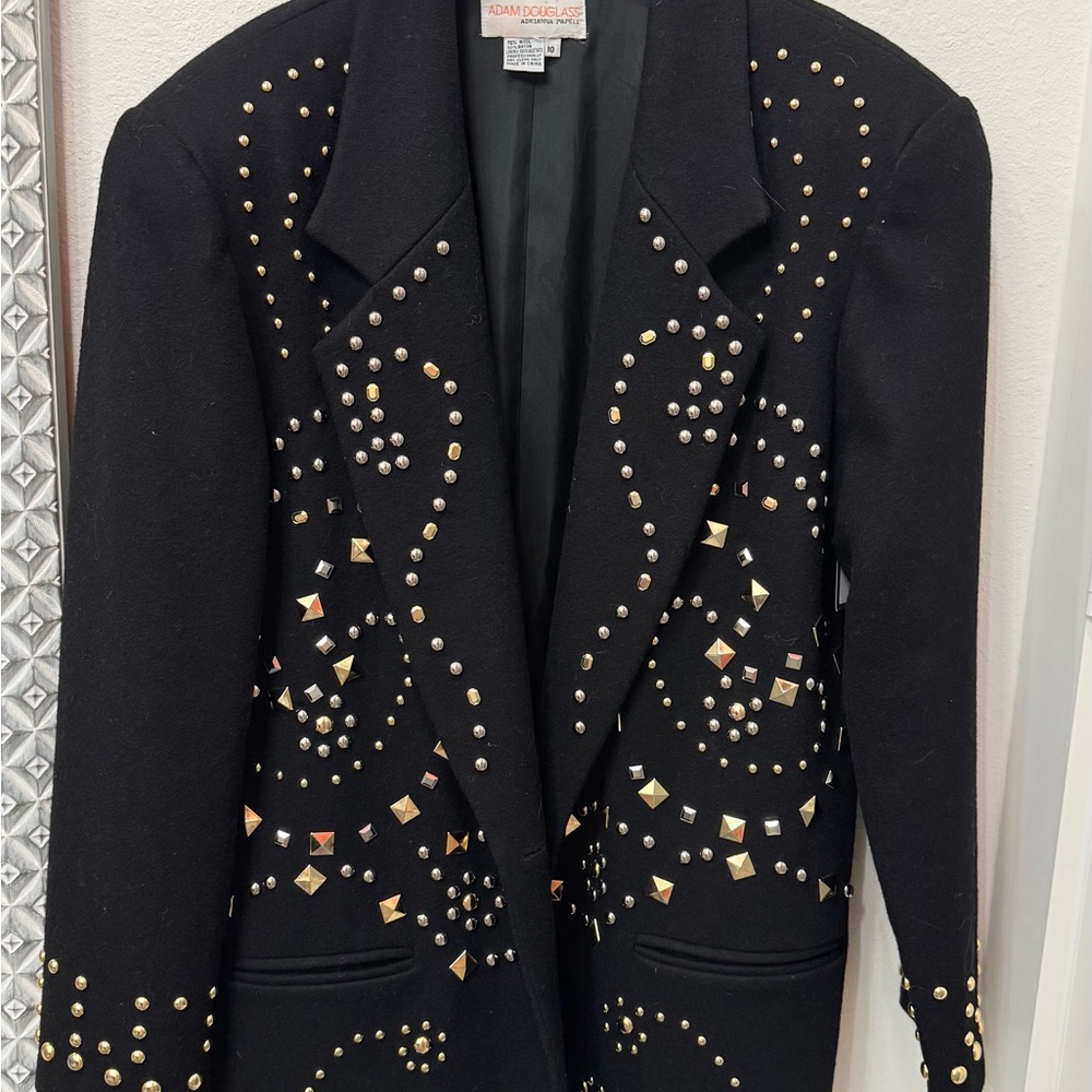 ADAM DOUGLASS Adrianna Papell VINTAGE Black and Gold Studded Blazer